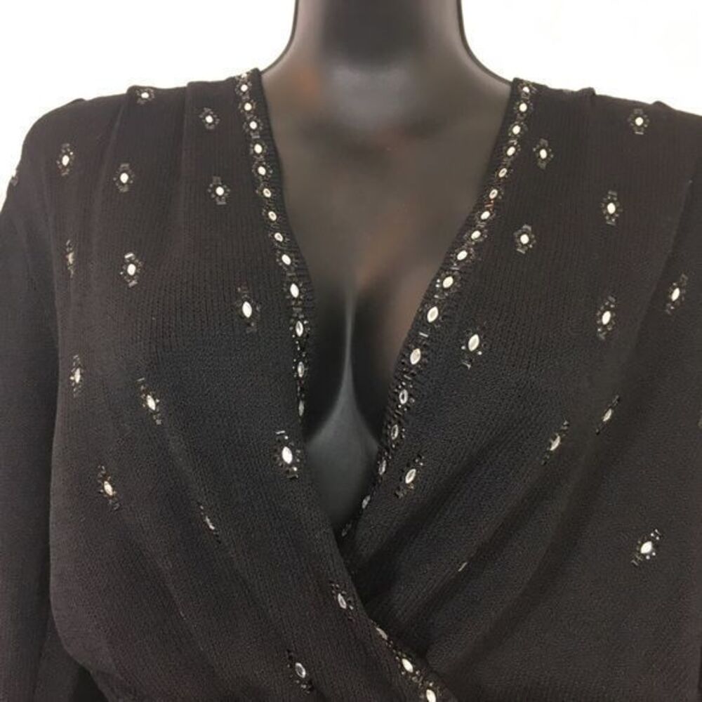 St John Vintage Black Wool Silver Stud V-N…